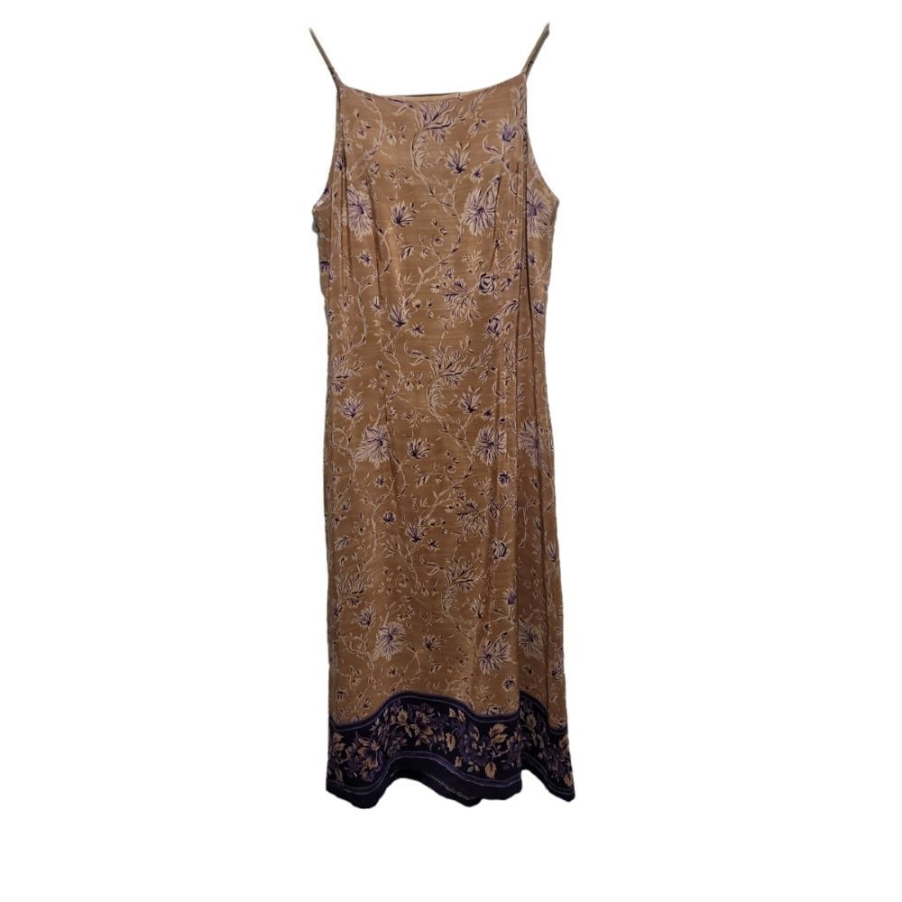 VINTAGE 1990s Tan/Purple Floral Tank Dress Size S/M